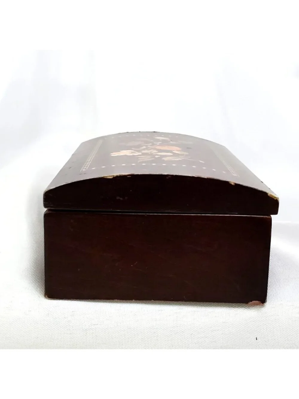 Mahogany Wooden Jewelry Box Floral Marquetry Inly with Mirror 5x3.25 inches